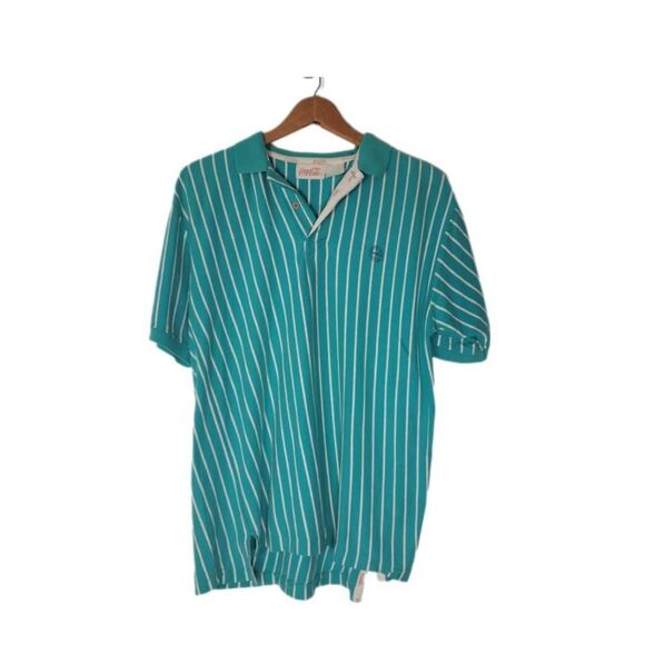 Coca-Cola 80s rare retro‎ stripe vintage polo green white men's size medium - Picture 1 of 8